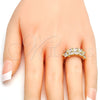 Oro Laminado Multi Stone Ring, Gold Filled Style Leaf Design, with White Cubic Zirconia, Polished, Golden Finish, 01.210.0007.08 (Size 8)