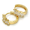 Oro Laminado Huggie Hoop, Gold Filled Style Baguette Design, with White Cubic Zirconia, Polished, Golden Finish, 02.210.0031.15