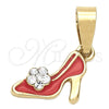 Oro Laminado Fancy Pendant, Gold Filled Style Shoes Design, with White Crystal, Orange Enamel Finish, Golden Finish, 05.163.0057.1