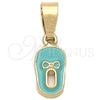 Oro Laminado Fancy Pendant, Gold Filled Style Shoes Design, Blue Enamel Finish, Golden Finish, 05.163.0058.3