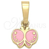 Oro Laminado Fancy Pendant, Gold Filled Style Butterfly Design, Pink Enamel Finish, Golden Finish, 05.163.0066.1