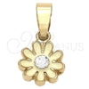 Oro Laminado Fancy Pendant, Gold Filled Style Flower Design, with White Crystal, White Enamel Finish, Golden Finish, 05.163.0072