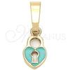Oro Laminado Fancy Pendant, Gold Filled Style Heart Design, Acqua Enamel Finish, Golden Finish, 05.163.0077.3