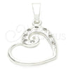 Sterling Silver Fancy Pendant, Heart and Heart Design, with White Cubic Zirconia, Polished, Silver Finish, 05.16.0210