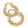 Oro Laminado Small Hoop, Gold Filled Style Twist Design, Matte Finish, Tricolor, 02.170.0150.25