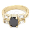 Oro Laminado Elegant Ring, Gold Filled Style Baguette Design, with Black and White Cubic Zirconia, Polished, Golden Finish, 5.166.008.2.06 (Size 6)