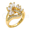 Oro Laminado Multi Stone Ring, Gold Filled Style Teardrop Design, with White Cubic Zirconia, Polished, Golden Finish, 01.210.0023.09 (Size 9)