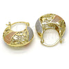 Oro Laminado Small Hoop, Gold Filled Style Leaf Design, Polished, Tricolor, 02.99.0034.25