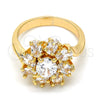 Oro Laminado Multi Stone Ring, Gold Filled Style Flower Design, with White Cubic Zirconia, Polished, Golden Finish, 01.210.0048.07 (Size 7)