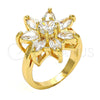 Oro Laminado Multi Stone Ring, Gold Filled Style Flower Design, with White Cubic Zirconia, Polished, Golden Finish, 01.210.0049.08 (Size 8)