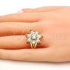 Oro Laminado Multi Stone Ring, Gold Filled Style Flower Design, with White Cubic Zirconia, Polished, Golden Finish, 01.210.0049.09 (Size 9)