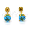 Stainless Steel Stud Earring, Heart Design, with Blue Topaz Cubic Zirconia, Polished, Golden Finish, 02.271.0009.7