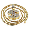 Oro Laminado Pendant Necklace, Gold Filled Style Money Sign Design, with White Crystal, Polished, Golden Finish, 04.242.0080.30 (03 MM Thickness, 30 Inches Length)