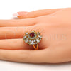 Oro Laminado Multi Stone Ring, Gold Filled Style with White and Ruby Cubic Zirconia, Polished, Golden Finish, 01.284.0006.08 (Size 8)