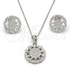 Sterling Silver Earring and Pendant Adult Set, with White Cubic Zirconia and White Micro Pave, Polished, Rhodium Finish, 10.286.0005