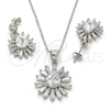 Sterling Silver Earring and Pendant Adult Set, Teardrop Design, with White Cubic Zirconia, Polished, Rhodium Finish, 10.175.0035