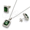 Sterling Silver Earring and Pendant Adult Set, with Green and White Cubic Zirconia, Polished, Rhodium Finish, 10.175.0061.1