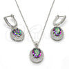 Sterling Silver Earring and Pendant Adult Set, with White Cubic Zirconia and White Micro Pave, Polished, Rhodium Finish, 10.186.0019