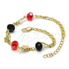 Oro Laminado Fancy Bracelet, Gold Filled Style Elephant Design, with Garnet and Black Crystal, Polished, Golden Finish, 03.213.0043.08 (04 MM Thickness, 8 Inches Length)