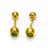 Stainless Steel Stud Earring, with Dark Peridot Crystal, Polished, Golden Finish, 02.271.0017.10