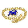 Oro Laminado Charm Bracelet, Gold Filled Style Elephant and Rolo Design, with White Crystal, Blue Enamel Finish, Golden Finish, 03.179.0001.3.07 (06 MM Thickness, 7 Inches Length)