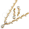 Oro Laminado Necklace and Earring, Gold Filled Style Teardrop and Leaf Design, with White Cubic Zirconia, Polished, Golden Finish, 06.205.0006