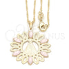 Oro Laminado Pendant Necklace, Gold Filled Style Caridad del Cobre Design, with Rose Opal, Polished, Golden Finish, 04.09.0055.1.18 (0.50 Gauge, 18 Inches Length)