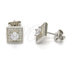 Sterling Silver Stud Earring, with White Cubic Zirconia and White Micro Pave, Polished, Rhodium Finish, 02.186.0023
