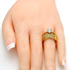 Oro Laminado Multi Stone Ring, Gold Filled Style Greek Key Design, with White Cubic Zirconia, Polished, Golden Finish, 01.118.0070.07 (Size 7)
