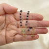 Oro Laminado Thin Rosary, Gold Filled Style Divino Niño and Crucifix Design, with Black Azavache, Polished, Golden Finish, 09.09.0002.18