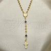 Oro Laminado Thin Rosary, Gold Filled Style Guadalupe and Crucifix Design, with Black Azavache, Polished, Golden Finish, 09.09.0009.18