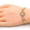Oro Laminado Fancy Bracelet, Gold Filled Style Flower and Leaf Design, with White Cubic Zirconia, Polished, Golden Finish, 03.205.0033.07 (07 MM Thickness, 7 Inches Length)