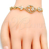 Oro Laminado Fancy Bracelet, Gold Filled Style Flower and Leaf Design, with White Cubic Zirconia, Polished, Golden Finish, 03.205.0033.07 (07 MM Thickness, 7 Inches Length)