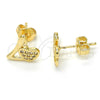 Oro Laminado Stud Earring, Gold Filled Style Heart and Love Design, with White Micro Pave, Polished, Golden Finish, 02.260.0017