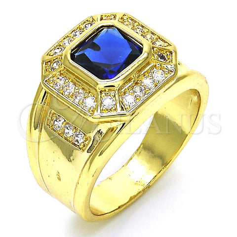 Oro Laminado Mens Ring, Gold Filled Style with Sapphire Blue and White Cubic Zirconia, Polished, Golden Finish, 01.266.0015.2.12 (Size 12)