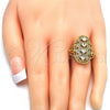Oro Laminado Multi Stone Ring, Gold Filled Style Heart Design, with White Cubic Zirconia, Polished, Golden Finish, 01.266.0019.08 (Size 8)