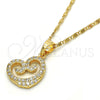 Oro Laminado Pendant Necklace, Gold Filled Style Heart Design, with White Cubic Zirconia, Polished, Golden Finish, 04.304.0006.18 (02 MM Thickness, 18 Inches Length)