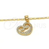 Oro Laminado Pendant Necklace, Gold Filled Style Heart Design, with White Cubic Zirconia, Polished, Golden Finish, 04.304.0006.18 (02 MM Thickness, 18 Inches Length)