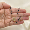 Oro Laminado Thin Rosary, Gold Filled Style Divino Niño and Cross Design, with Black Azavache, Black Enamel Finish, Golden Finish, 09.02.0039.18