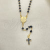 Oro Laminado Thin Rosary, Gold Filled Style Caridad del Cobre and Cross Design, with Black Azavache, Black Enamel Finish, Golden Finish, 09.02.0039.2.18