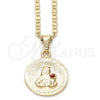 Oro Laminado Pendant Necklace, Gold Filled Style Sagrado Corazon de Maria Design, with Garnet Cubic Zirconia, Polished, Golden Finish, 04.09.0168.1.18 (02 MM Thickness, 18 Inches Length)