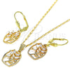 Oro Laminado Earring and Pendant Adult Set, Gold Filled Style Leaf Design, with White Cubic Zirconia, Polished, Golden Finish, 10.287.0009