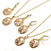Oro Laminado Earring and Pendant Adult Set, Gold Filled Style Leaf Design, with White Cubic Zirconia, Polished, Golden Finish, 10.287.0024