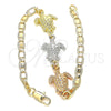 Oro Laminado Fancy Bracelet, Gold Filled Style Turtle Design, Polished, Tricolor, 03.63.1871.1.07 (04 MM Thickness, 7 Inches Length)