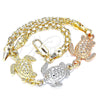Oro Laminado Fancy Bracelet, Gold Filled Style Turtle Design, Polished, Tricolor, 03.63.1874.1.07 (04 MM Thickness, 7 Inches Length)