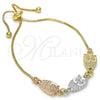 Oro Laminado Adjustable Bolo Bracelet, Gold Filled Style Owl Design, Polished, Tricolor, 03.63.1890.1.10 (01 MM Thickness, 10 Inches Length)