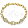 Oro Laminado Fancy Bracelet, Gold Filled Style Owl and Heart Design, Polished, Golden Finish, 03.63.1891.08 (07 MM Thickness, 8 Inches Length)