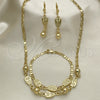 Oro Laminado Necklace, Bracelet and Earring, Gold Filled Style Owl Design, Polished, Golden Finish, 06.63.0222