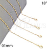 Oro Laminado Basic Necklace, Gold Filled Style Singapore Design, Polished, Golden Finish, 04.65.0184.18 (01 MM Thickness, 18 Inches Length)