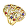Oro Laminado Multi Stone Ring, Gold Filled Style Heart and key Design, with Multicolor Cubic Zirconia, Polished, Golden Finish, 01.210.0065.1.07 (Size 7)
